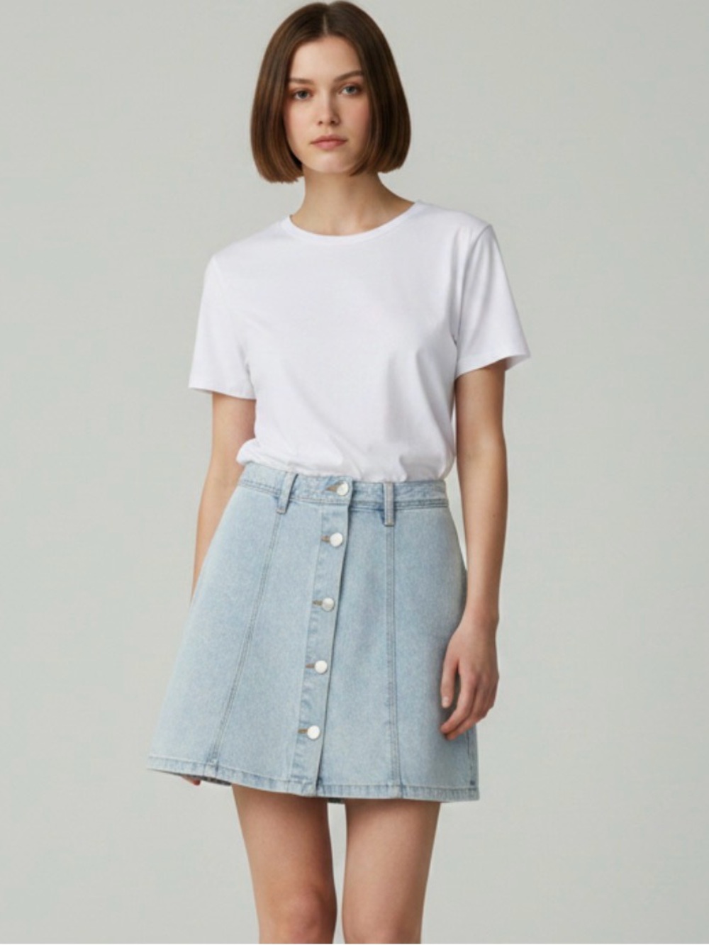 Divided by H&M Light Wash Denim Button Front Mini Skirt A-Line Shape Size 0